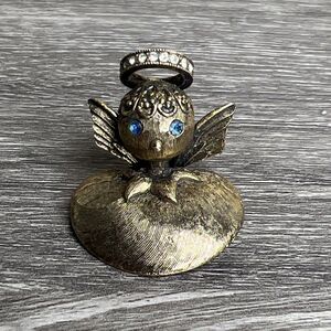 Vintage Signed Tortolani Antiqued Gold Tone Angel on My Shoulder Brooch Pin